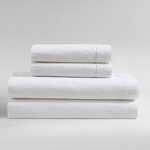 Calvin King Bed Sheets, Relaxed Garment Washed Cotton Percale Bedding Set with Matching Pillowcases, Deep Pockets, Oeko-TEX Certified (Washed Percale White, King) Calvin King Bed Sheets, Relaxed Garment Washed Cotton Percale Bedding Set with Matching Pillowcases, Deep Pockets, Oeko-TEX Certified (Washed Percale White, King)