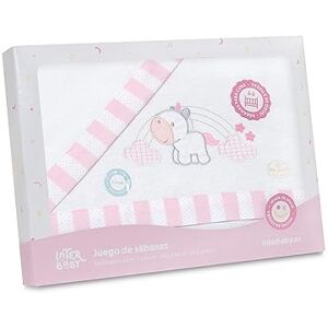 Interbaby Beddengoedset voor kinderbed, flanel, eenhoorn-wolken in wit en roze, 100% katoen, 3-delig