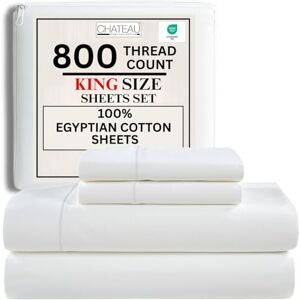 CHATEAU HOME COLLECTION 100% Egyptian Cotton Sheets King Size Sheets Set with Fully Elasticated Fitted Sheet & Pillowcase sets, 800 TC Hotel Collection Deep Pocket King Sheet Set, No Pill Soft Breathable Luxury White Bedding CHATEAU HOME COLLECTION 100% Egyptian Cotton Sheets King Size Sheets Set with Fully Elasticated Fitted Sheet & Pillowcase sets, 800 TC Hotel Collection Deep Pocket King Sheet Set, No Pill Soft Breathable Luxury White Bedding