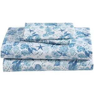 Beatrice Home Fashions Microvezel lakenset met kustprint, zacht, comfortabel, 30,5 cm diepe zakken, kingsize, nautische schildpadden Beatrice Home Fashions Microvezel lakenset met kustprint, zacht, comfortabel, 30,5 cm diepe zakken, kingsize, nautische schildpadden