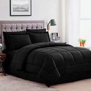 Sweet Home Collection Lakens, 2 kussenslopen en 2 shams down alternatieve warmte het hele seizoen, fijne dubbel geborstelde microvezel/100% vezelvulling, Dobby zwart, Queen Sweet Home Collection Lakens, 2 kussenslopen en 2 shams down alternatieve warmte het hele seizoen, fijne dubbel geborstelde microvezel/100% vezelvulling, Dobby zwart, Queen