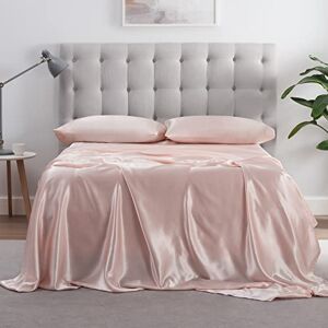 Serta SatinLuxury 4-delig zacht, lichtgewicht beddengoed met diepe hoeken, zijdeachtig satijnen lakenset met kussenslopen, queensize, roze (Blush Pink) Serta SatinLuxury 4-delig zacht, lichtgewicht beddengoed met diepe hoeken, zijdeachtig satijnen lakenset met kussenslopen, queensize, roze (Blush Pink)