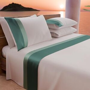 PETTI Artigiani Italiani Tweepersoons beddengoedset met dubbele volant van satijn, 4-delig, 180 x 200 cm, bedlaken van percal-katoen, hoeslaken, bedlaken en 2 kussenslopen, petrol PETTI Artigiani Italiani Tweepersoons beddengoedset met dubbele volant van satijn, 4-delig, 180 x 200 cm, bedlaken van percal-katoen, hoeslaken, bedlaken en 2 kussenslopen, petrol