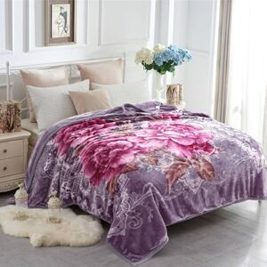 JYK Koreaanse faux nerts fleece deken 83" X 91", 2,6 kg 2-laags omkeerbare zachte warme pluche flanellen deken (pioen/pioen, koning) JYK Koreaanse faux nerts fleece deken 83" X 91", 2,6 kg 2-laags omkeerbare zachte warme pluche flanellen deken (pioen/pioen, koning)