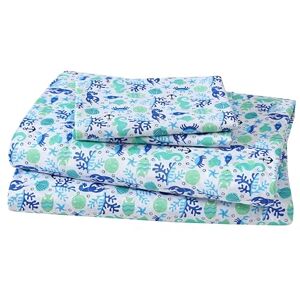 Beatrice Home Fashions Coastal Hotel Collection onderhoudsvriendelijk polyester lakenset in helder water aqua-patroon groen, blauw tropisch zeeleven op wit (KING) Beatrice Home Fashions Coastal Hotel Collection onderhoudsvriendelijk polyester lakenset in helder water aqua-patroon groen, blauw tropisch zeeleven op wit (KING)