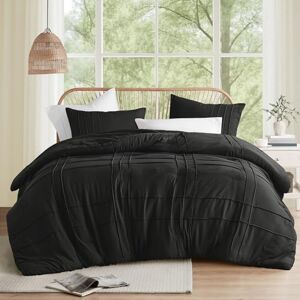 Comfort Spaces Zwarte kingsize dekbedset 3-delige Pintuck geplooide beddengoedsets, kingsize, lichtgewicht voor het hele seizoen, extra zachtheid voorgewassen microvezel kingsize bedset, Shams, Comfort Spaces Zwarte kingsize dekbedset 3-delige Pintuck geplooide beddengoedsets, kingsize, lichtgewicht voor het hele seizoen, extra zachtheid voorgewassen microvezel kingsize bedset, Shams,