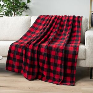 PAVILIA Buffalo geruite deken voor bank Zacht flanel fleece rood zwart geruit patroon decoratieve plaid Warme gezellige lichtgewicht microvezel 127 x 152 cm PAVILIA Buffalo geruite deken voor bank Zacht flanel fleece rood zwart geruit patroon decoratieve plaid Warme gezellige lichtgewicht microvezel 127 x 152 cm