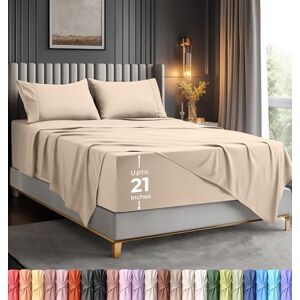 Utopia Bedding Queensize lakenset Zachte microvezel 4-delige luxe lakens met diepe zakken geborduurde kussenslopen hoeslaken met zijopbergzak plat laken (beige) Utopia Bedding Queensize lakenset Zachte microvezel 4-delige luxe lakens met diepe zakken geborduurde kussenslopen hoeslaken met zijopbergzak plat laken (beige)