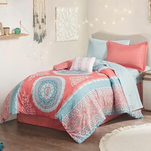 Intelligent Design Compleet bed in een tas casual Boho dekbed met laken set decoratief kussen, alle seizoenen beddengoed set, Twin XL, Loretta Coral 7 delig Intelligent Design Compleet bed in een tas casual Boho dekbed met laken set decoratief kussen, alle seizoenen beddengoed set, Twin XL, Loretta Coral 7 delig