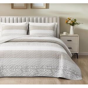 Chezmoi Collection Chezmoi Collectie Robyn 3-delig, neutraal, grijsbruin, grijs, wit, Hibiscusbloem-patchwork, gestreepte dekbedovertrekset voorgewassen katoenen dekbed lichte, omkeerbare sprei, kingsize Chezmoi Collection Chezmoi Collectie Robyn 3-delig, neutraal, grijsbruin, grijs, wit, Hibiscusbloem-patchwork, gestreepte dekbedovertrekset voorgewassen katoenen dekbed lichte, omkeerbare sprei, kingsize