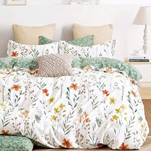 SLEEPBELLA Beddengoedset, queen-size, 100% katoen, zeer zachte microvezelvulling, 3-delige set, gele bloemen en groene botanische print op witte stof SLEEPBELLA Beddengoedset, queen-size, 100% katoen, zeer zachte microvezelvulling, 3-delige set, gele bloemen en groene botanische print op witte stof