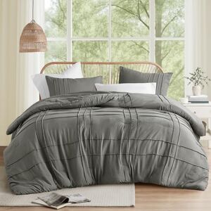 Comfort Spaces Grijze queensize dekbedset 3-delige Pintuck geplooide boerderij beddengoed sets queensize bed, alle seizoenen, lichtgewicht, katoenachtige zachtheid, voorgewassen microvezel queensize Comfort Spaces Grijze queensize dekbedset 3-delige Pintuck geplooide boerderij beddengoed sets queensize bed, alle seizoenen, lichtgewicht, katoenachtige zachtheid, voorgewassen microvezel queensize
