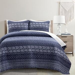Lush Decor Hygge Geo Pattern Striped 3 Piece Quilt Bedding Set, King, Navy Lush Decor Hygge Geo Pattern Striped 3 Piece Quilt Bedding Set, King, Navy