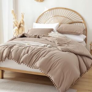 YIRDDEO Queen Comforter Set Comforter Queen Size Sets with Ball Pom Fringe, Soft Bedding Set for All Seasons 3 Pieces, 1 Comforter (90"x90") & 2 Pillow Shams (20"x26"), Taupe YIRDDEO Queen Comforter Set Comforter Queen Size Sets with Ball Pom Fringe, Soft Bedding Set for All Seasons 3 Pieces, 1 Comforter (90"x90") & 2 Pillow Shams (20"x26"), Taupe