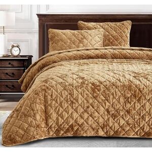 Chezmoi Collection Lux Caramel Gold Velvet Quilt Oversized King Set - Beddengoed Chezmoi Collection Lux Caramel Gold Velvet Quilt Oversized King Set - Beddengoed
