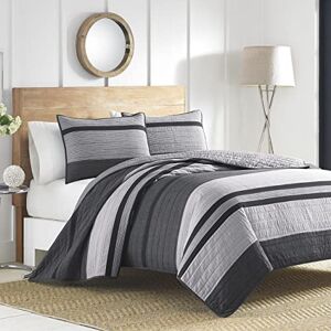 Nautica Vessey Katoen Stuk Quilt, Twin, 100% Katoen, Grijs Nautica Vessey Katoen Stuk Quilt, Twin, 100% Katoen, Grijs