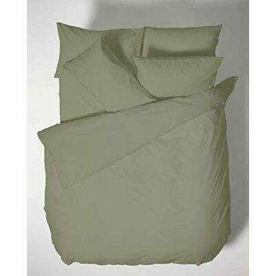 Bianca Plain Dyed Military Green Beddengoedset voor 150 cm brede bedden, 100% percale katoen, groen Bianca Plain Dyed Military Green Beddengoedset voor 150 cm brede bedden, 100% percale katoen, groen