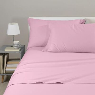 Caleffi Flanellen beddengoed voor Frans bed, effen kleur, roze, flanel, 19176 Caleffi Flanellen beddengoed voor Frans bed, effen kleur, roze, flanel, 19176