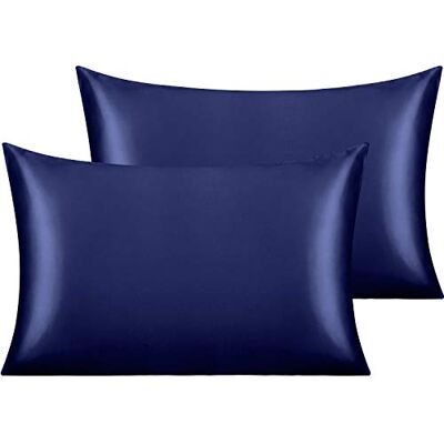 NTBAY 2 stuks 50 x 75 cm zijden satijnen kussenslopen voor haar en huid, luxe en zijdeachtige standaard kussenslopen met hotelsluiting, marineblauw NTBAY 2 stuks 50 x 75 cm zijden satijnen kussenslopen voor haar en huid, luxe en zijdeachtige standaard kussenslopen met hotelsluiting, marineblauw