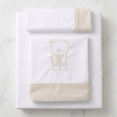 Babyline Babybedlaken van biologisch katoen, hoeslaken + kussen, geborduurd, 100% katoen, hypoallergeen, zacht, premium garen (Teddy Beige, kinderbed 60 x 120 cm) Babyline Babybedlaken van biologisch katoen, hoeslaken + kussen, geborduurd, 100% katoen, hypoallergeen, zacht, premium garen (Teddy Beige, kinderbed 60 x 120 cm)