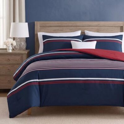 Nautica Dekbedovertrekset, katoen, omkeerbaar, met bijpassende kussenslopen, middelzwaar voor alle seizoenen, kingsize, mineola-rood/wit/marineblauw Nautica Dekbedovertrekset, katoen, omkeerbaar, met bijpassende kussenslopen, middelzwaar voor alle seizoenen, kingsize, mineola-rood/wit/marineblauw