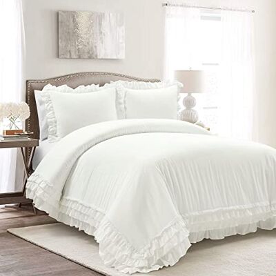 Lush Decor Ella Ruffle Lace 100% Katoen 3-delig Dekbedovertrek Set, Full/Queen, Wit Lush Decor Ella Ruffle Lace 100% Katoen 3-delig Dekbedovertrek Set, Full/Queen, Wit