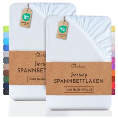 NatureMark 2-pak kinderhoeslakens van jersey. hoeslaken 100% katoen in vele maten en kleuren BRANDKWALITEIT ÖKOTEX Standaard 100. 70x140 cm. Wit NatureMark 2-pak kinderhoeslakens van jersey. hoeslaken 100% katoen in vele maten en kleuren BRANDKWALITEIT ÖKOTEX Standaard 100. 70x140 cm. Wit