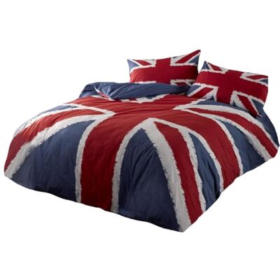 Rapport Home Union Jack Dekbedovertrek Set, Omkeerbaar Eenpersoons Inclusief bijpassende kussensloop. Beddengoed met Britse vlag, katoenmix. Marineblauw en rood, ideaal voor kinderen en Rapport Home Union Jack Dekbedovertrek Set, Omkeerbaar Eenpersoons Inclusief bijpassende kussensloop. Beddengoed met Britse vlag, katoenmix. Marineblauw en rood, ideaal voor kinderen en