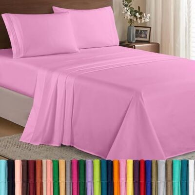 Elegant Comfort Luxe 1500 hoogwaardige microvezel 4-delige lakenset kreukbestendig, elastisch hoeslaken, diepe zak tot 40,6 cm, kingsize, lichtroze Elegant Comfort Luxe 1500 hoogwaardige microvezel 4-delige lakenset kreukbestendig, elastisch hoeslaken, diepe zak tot 40,6 cm, kingsize, lichtroze
