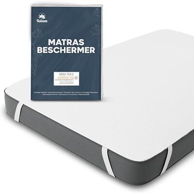 Twinzen Oeko TEX Gecertificeerde Waterdichte Matrasbeschermer 80x200 van Alese 80x200 cm van ademend katoen met 4 Elastische Hoeken Twinzen Oeko TEX Gecertificeerde Waterdichte Matrasbeschermer 80x200 van Alese 80x200 cm van ademend katoen met 4 Elastische Hoeken