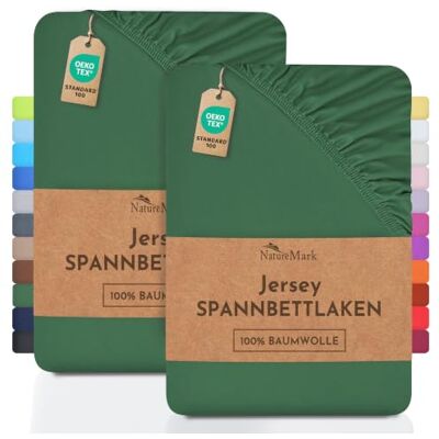 NatureMark 2-pak kinderhoeslakens van jersey. hoeslaken 100% katoen in vele maten en kleuren BRANDKWALITEIT ÖKOTEX Standaard 100. 70x140 cm Donkergroena NatureMark 2-pak kinderhoeslakens van jersey. hoeslaken 100% katoen in vele maten en kleuren BRANDKWALITEIT ÖKOTEX Standaard 100. 70x140 cm Donkergroena