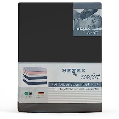 SETEX Fijn flanellen laken met elastiek, behaaglijk zacht, flanel hoeslaken van 100% katoen met elastiek rondom, beddengoed het hele jaar door, zwart SETEX Fijn flanellen laken met elastiek, behaaglijk zacht, flanel hoeslaken van 100% katoen met elastiek rondom, beddengoed het hele jaar door, zwart