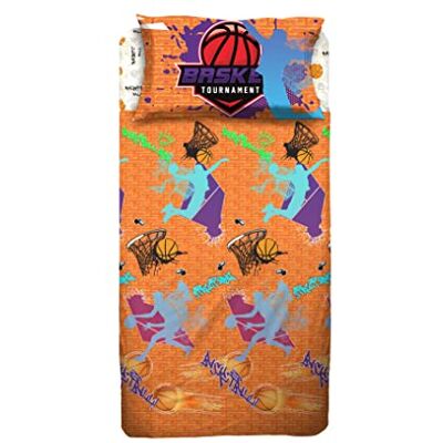 HERMET Eenpersoonsbedset - Basketbalthema, oranje - Beddengoedset HERMET Eenpersoonsbedset - Basketbalthema, oranje - Beddengoedset