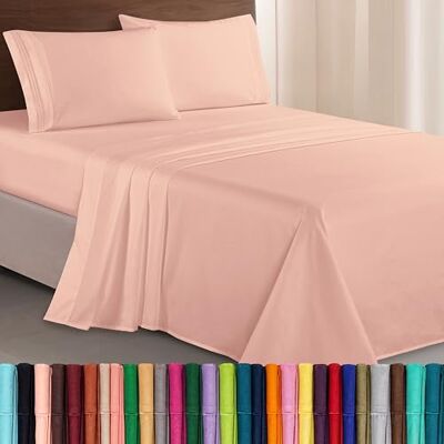 Elegant Comfort Luxe 1500 premium hotelkwaliteit microvezel drielijn geborduurd zachtste 4-delige lakenset, kreuk- en vervagingsbestendig, Queen, Blush Pink Elegant Comfort Luxe 1500 premium hotelkwaliteit microvezel drielijn geborduurd zachtste 4-delige lakenset, kreuk- en vervagingsbestendig, Queen, Blush Pink