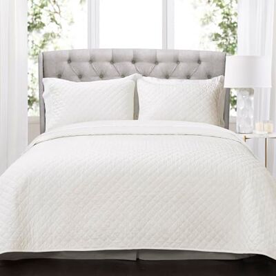 Lush Decor Quilt Diamond Patroon Solid 3 Stuk Oversized Beddengoed Deken Bedsprei Set, 100% Katoen, Wit, King Lush Decor Quilt Diamond Patroon Solid 3 Stuk Oversized Beddengoed Deken Bedsprei Set, 100% Katoen, Wit, King