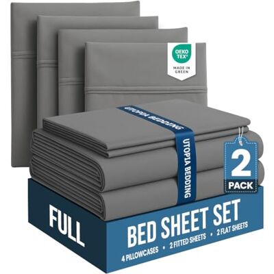 Utopia Bedding Beddengoedset Set van 2 lakensets perfect voor spa Extra zachte lakenset, comfortabele en ademende koellakens, 2 hoeslaken, 2 platte lakens, 4 kussenslopen Utopia Bedding Beddengoedset Set van 2 lakensets perfect voor spa Extra zachte lakenset, comfortabele en ademende koellakens, 2 hoeslaken, 2 platte lakens, 4 kussenslopen