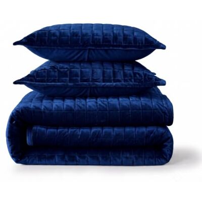 Tribeca Living Florence Velvet Oversized Solid Quilt Set, Marineblauw, Twin Tribeca Living Florence Velvet Oversized Solid Quilt Set, Marineblauw, Twin