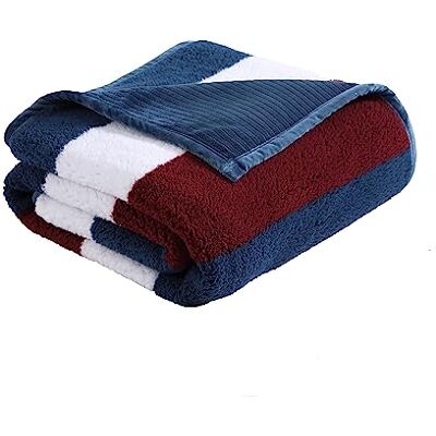 Nautica Ultra zachte pluche huisdecoratie, alle seizoenen omkeerbare sherpa beddengoed deken, 50 x 60, Wilton Navy Nautica Ultra zachte pluche huisdecoratie, alle seizoenen omkeerbare sherpa beddengoed deken, 50 x 60, Wilton Navy