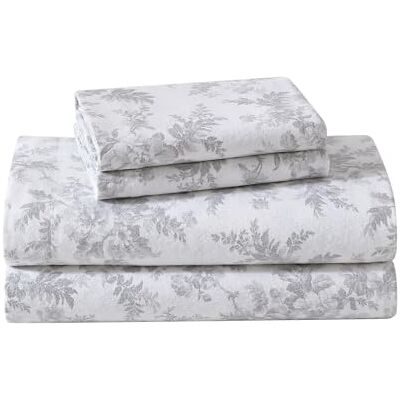Laura Ashley Volledige lakens, katoenen flanellen beddengoedset, geborsteld voor extra zachtheid en comfort (Vanessa Grey, Full) Laura Ashley Volledige lakens, katoenen flanellen beddengoedset, geborsteld voor extra zachtheid en comfort (Vanessa Grey, Full)