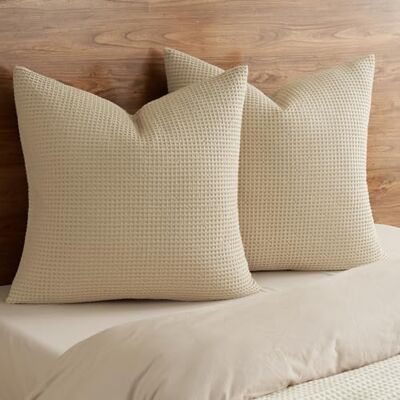 PHF 100% Katoen Wafelweefsel Euro Shams 26 "x 26", 2 Pack Elegante Thuis Decoratieve Euro Gooi Kussenslopen voor Bed Bank Bank, Khaki PHF 100% Katoen Wafelweefsel Euro Shams 26 "x 26", 2 Pack Elegante Thuis Decoratieve Euro Gooi Kussenslopen voor Bed Bank Bank, Khaki