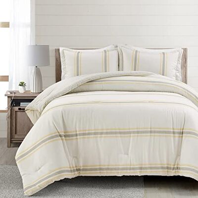 Lush Decor Boerderij Streep Omkeerbare Oversized Katoen 3-delige Dekbedset, Geel & Grijs, king Lush Decor Boerderij Streep Omkeerbare Oversized Katoen 3-delige Dekbedset, Geel & Grijs, king