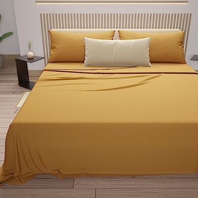 PETTI Artigiani Italiani Lakenset 90x200 cm, 3-delig, Katoen en Polyester, Hoeslaken, Bovenlaken en 1 kussensloop 50x80 cm, Okergeel PETTI Artigiani Italiani Lakenset 90x200 cm, 3-delig, Katoen en Polyester, Hoeslaken, Bovenlaken en 1 kussensloop 50x80 cm, Okergeel