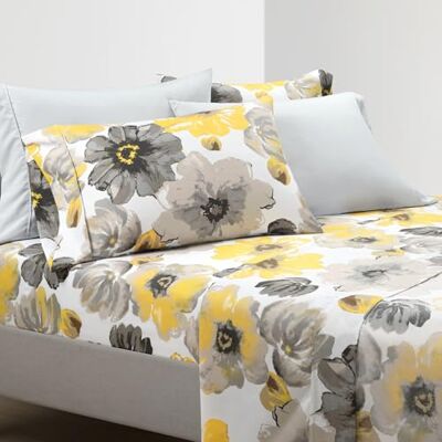 Lush Decor Leah Soft Sheet 6-delige set, koningin, geel & grijs Lush Decor Leah Soft Sheet 6-delige set, koningin, geel & grijs