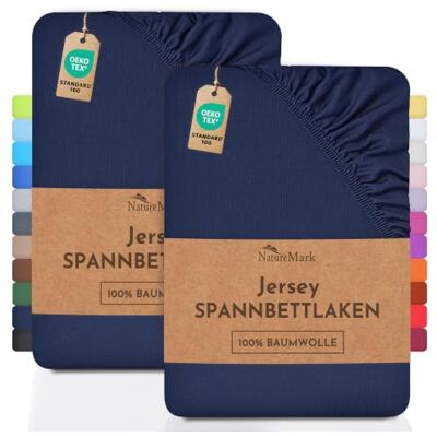 NatureMark 2-pak kinderhoeslakens van jersey. hoeslaken 100% katoen in vele maten en kleuren BRANDKWALITEIT ÖKOTEX Standaard 100. 70x140 cm. Marineblauw NatureMark 2-pak kinderhoeslakens van jersey. hoeslaken 100% katoen in vele maten en kleuren BRANDKWALITEIT ÖKOTEX Standaard 100. 70x140 cm. Marineblauw
