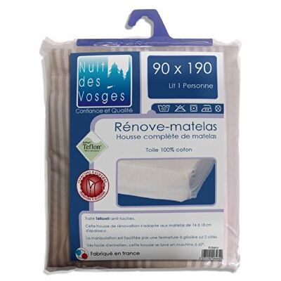 Nuit des Vosges 2064643 Rubens matrasbeschermer, katoen, 190 x 90 x 18 cm, gestreept, ecru/beige Nuit des Vosges 2064643 Rubens matrasbeschermer, katoen, 190 x 90 x 18 cm, gestreept, ecru/beige