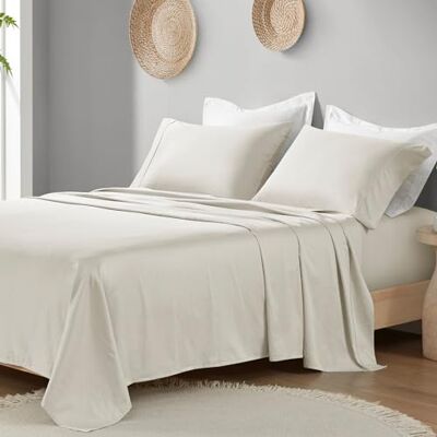 Madison Park Biologisch katoenen laken, zacht en ademend 300TC katoenen lakens, elastische diepe zaklakenset past tot 45,7 cm matras, alle seizoenen, lichtgewicht, 100% katoenen lakens, King Ivory Madison Park Biologisch katoenen laken, zacht en ademend 300TC katoenen lakens, elastische diepe zaklakenset past tot 45,7 cm matras, alle seizoenen, lichtgewicht, 100% katoenen lakens, King Ivory