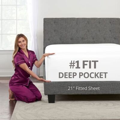 DeaLuxe Hoeslaken met diepe zak, 43 cm 53 cm + hoeslaken met extra diepe zak, 1 laken met diepe zakken voor hoofdmatras, zacht queensize lakens, wit DeaLuxe Hoeslaken met diepe zak, 43 cm 53 cm + hoeslaken met extra diepe zak, 1 laken met diepe zakken voor hoofdmatras, zacht queensize lakens, wit