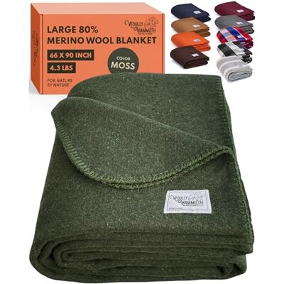 Woolly Mammoth Woolen Company Woolly Mammoth Merino wollen deken, grote kampdeken van 168 x 229 cm en 1,8 kg, plaid voor de hut, koud weer, noodgevallen, honden-kampeeruitrusting, wandelen, overleven, leger en buiten, jagersgroen Woolly Mammoth Woolen Company Woolly Mammoth Merino wollen deken, grote kampdeken van 168 x 229 cm en 1,8 kg, plaid voor de hut, koud weer, noodgevallen, honden-kampeeruitrusting, wandelen, overleven, leger en buiten, jagersgroen