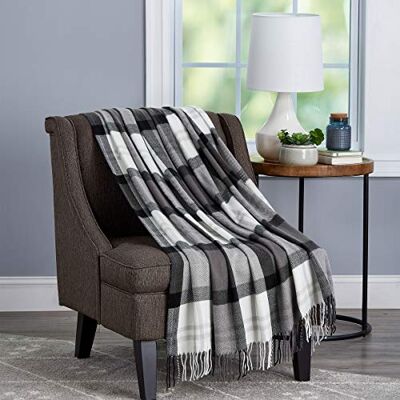 BEDFORD HOME Oversized Vintage Look Geweven Acryl Faux Cashmere-Feel Gooi Ademend en Machine Wasbaar, (Phantom Plaid) BEDFORD HOME Oversized Vintage Look Geweven Acryl Faux Cashmere-Feel Gooi Ademend en Machine Wasbaar, (Phantom Plaid)