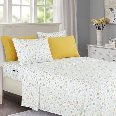 Elegant Comfort Luxe zachte lakens vakantie patroon 1500 premium hotelkwaliteit microvezel zachtheid, kreuk- en vervagingsbestendig (6-delig) beddengoedset, kingsize, goudkleurige sneeuwvlok Elegant Comfort Luxe zachte lakens vakantie patroon 1500 premium hotelkwaliteit microvezel zachtheid, kreuk- en vervagingsbestendig (6-delig) beddengoedset, kingsize, goudkleurige sneeuwvlok